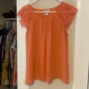 Like NEW Loft orange eyelet shirt size small
